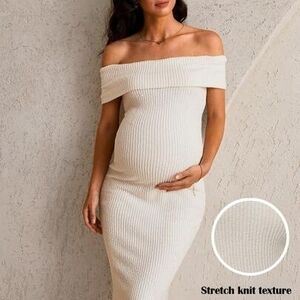 Elegant Off-Shoulder Maternity Knit Dress